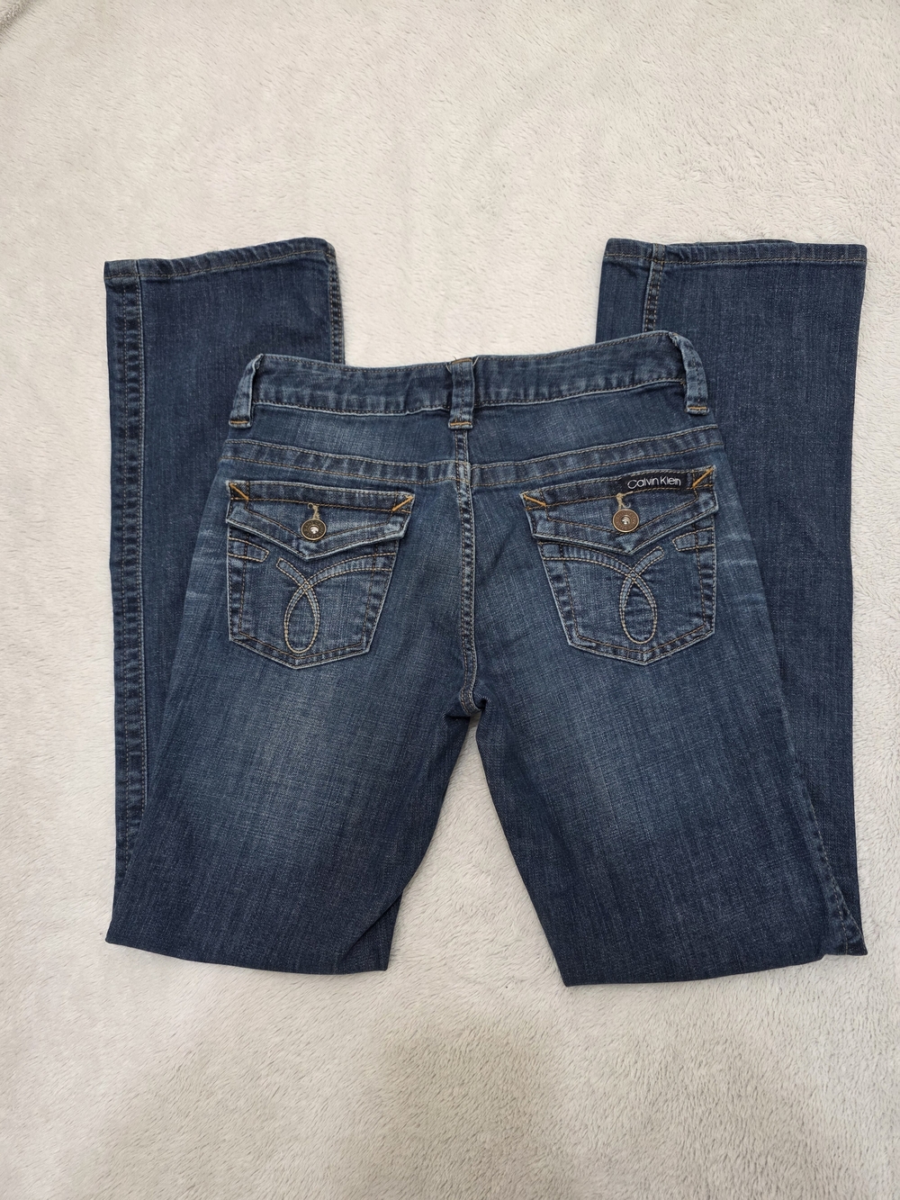 Calvin Klein Dark Blue Bootcut Jeans with Embroidered Back Pockets